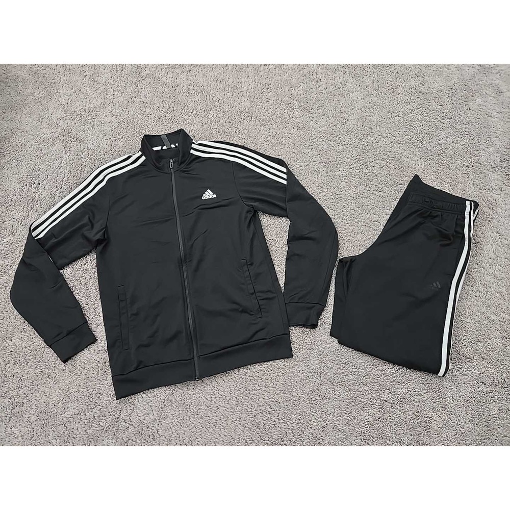 Adidas Track Suit Mens M Black 3-Stripes Full Zip Jacket Track Pants Athletic